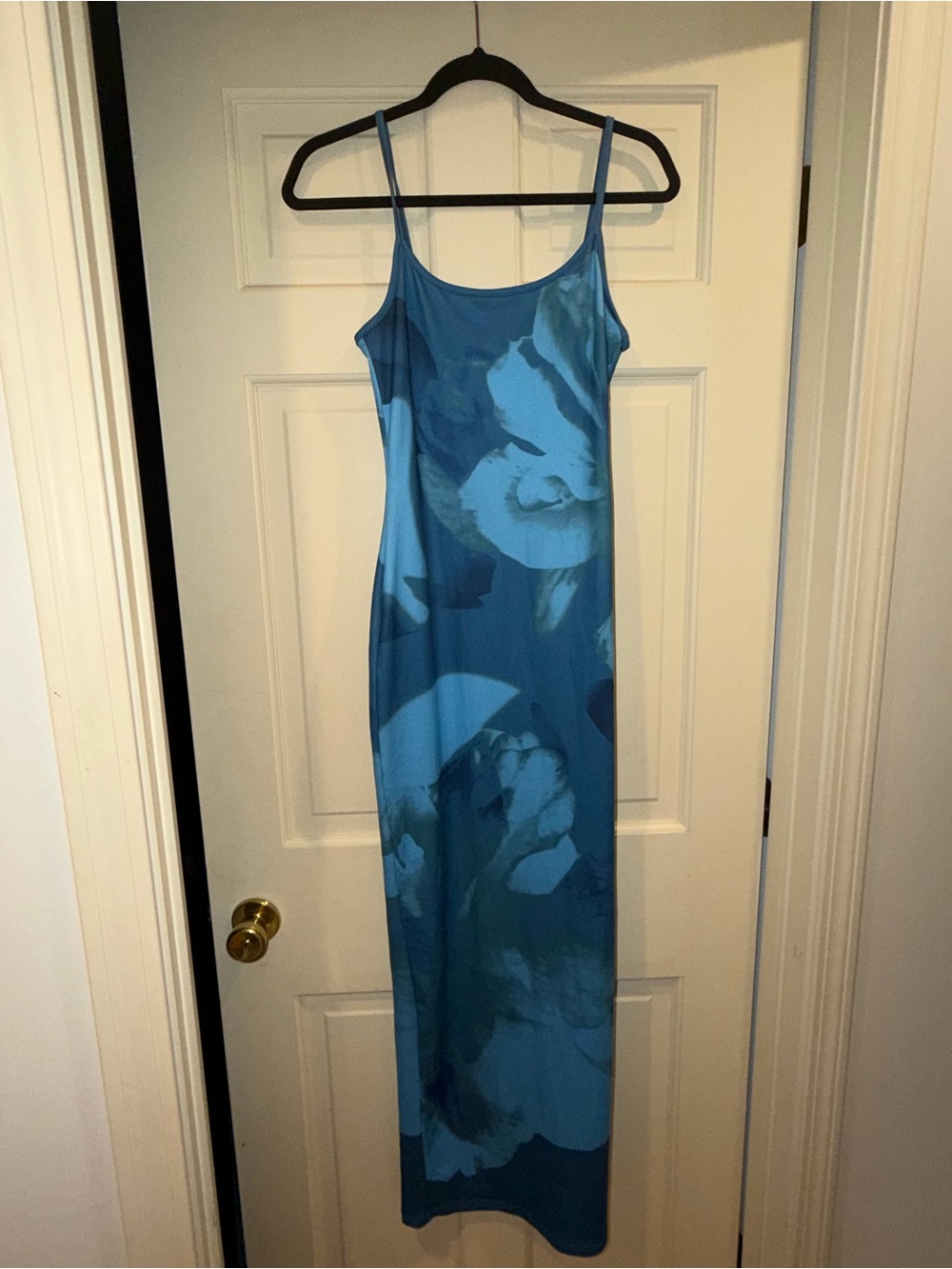 SHEIN Blue Floral Slip Maxi Dress with Spaghetti Straps